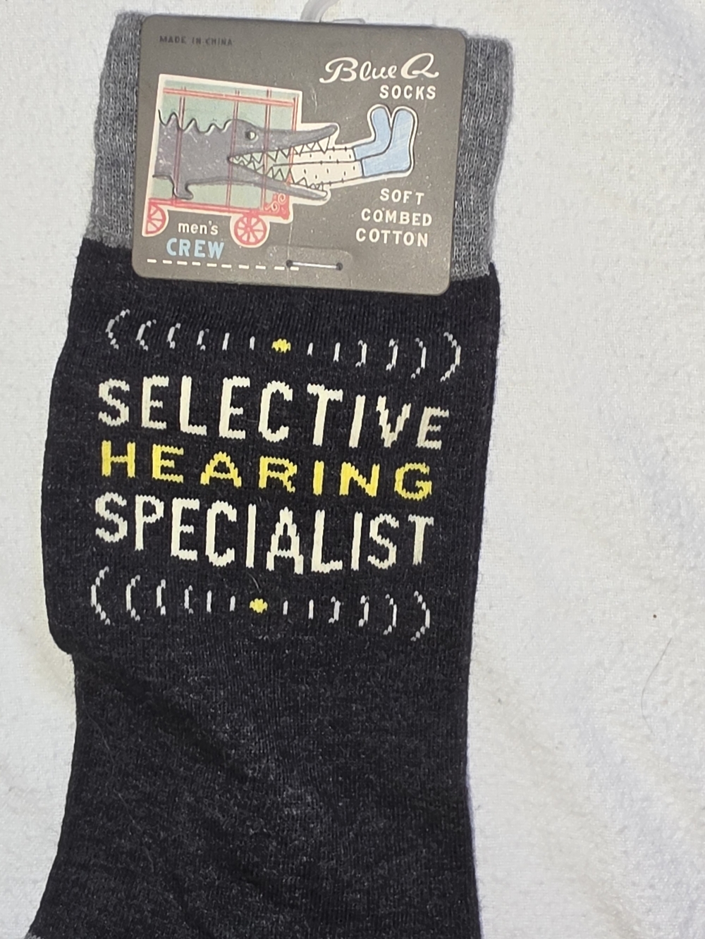 Blue Q Men's Black 'Selective Hearing Specialist' Crew Socks
